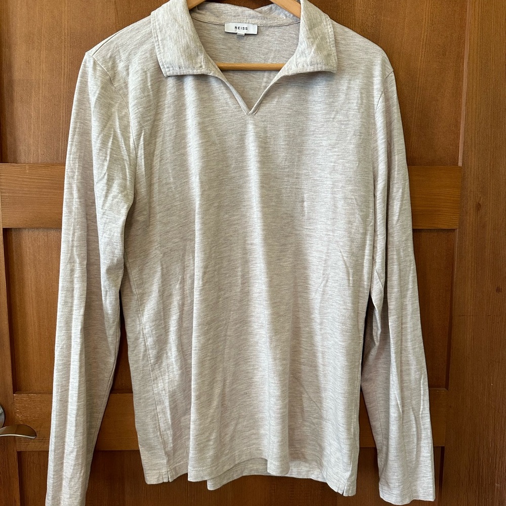 Reiss Long Sleeve Polo Shirt in Light Beige